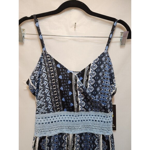 No Boundaries Womens M Blue Babydoll Jumpsuit Open Legs Boho Crochet Tribal Y2K - Picture 9 of 16